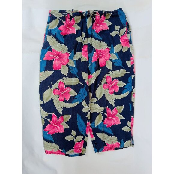 Island Trader Hibiscus Floral Rayon Capri Pant Size Large Vintage - Picture 14 of 16